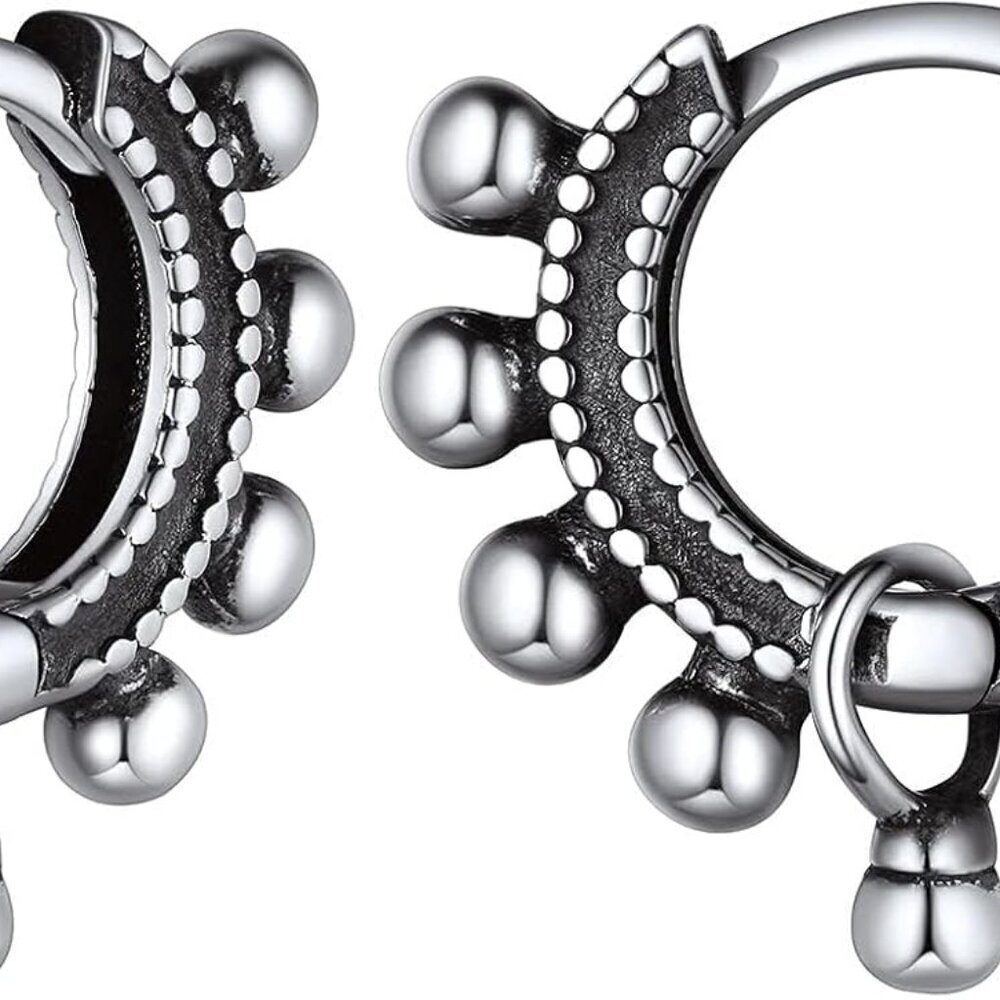 Sterling Silver Huggie Hoop Earrings Women Beaded Edge Hypoallergenic Lightweigh